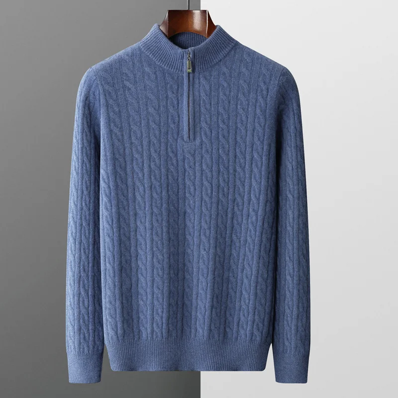 Autunno e inverno nuovo maglione di cashmere merino al 100% da uomo imbottito twist top colletto con cerniera camicia con fondo plus size pullover in maglia 5