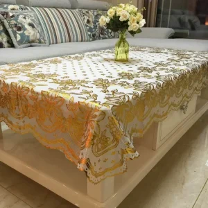 Tovaglia dorata Tovaglietta da caffè in PVC Tovaglia in plastica minimalista stile fiori dorati impermeabile, resistente all'olio scottato 1