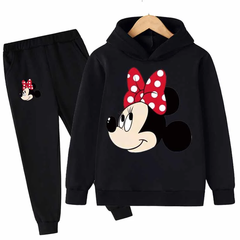 Autunno Topolino Minnie Stampa Ragazze Felpe con cappuccio + pantaloni Vestito Casual Bambini Manica lunga Abbigliamento per bambini Vestiti 2 pezzi Set Tuta 1