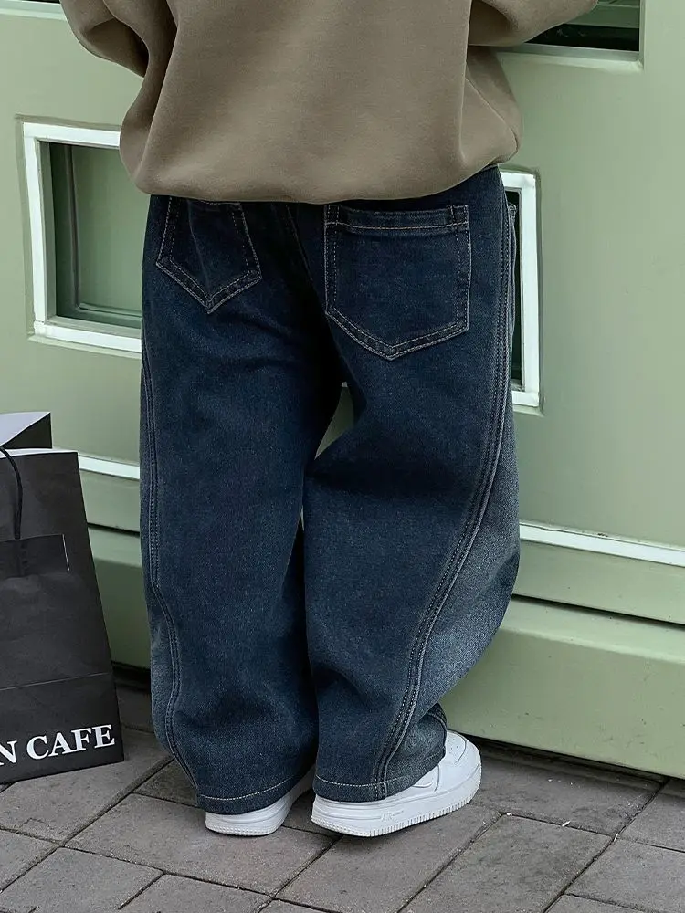 2-12Y Bambini Ragazzi Pantaloni in denim di un pezzo in pile addensato Autunno Inverno Casual Bambini Neonati maschi Pantaloni Bambino Ragazzi Jeans caldi 3