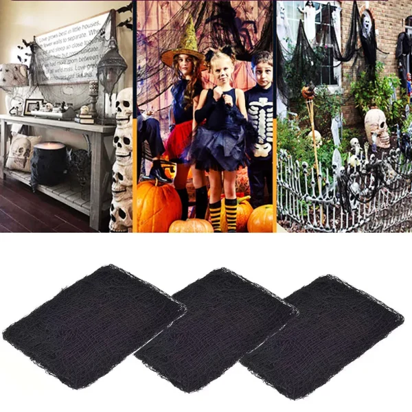 Decorazione di Halloween Garza nera, ragnatela artificiale, panno raccapricciante nero, oggetti di scena gotici per decorazioni per la casa stregata 2