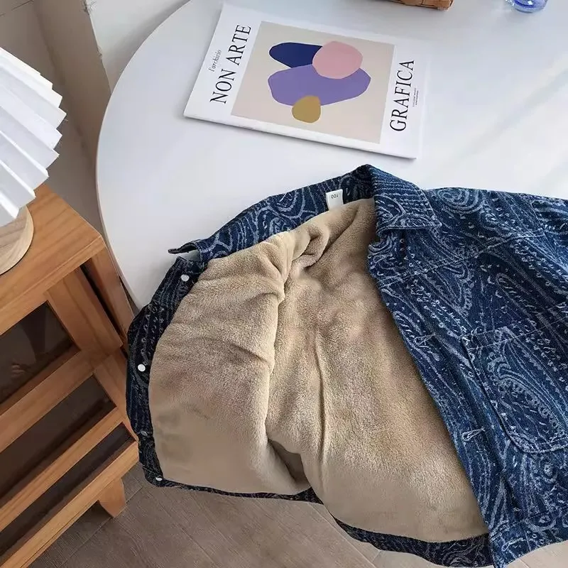 Ragazzi Denim peluche giacca 2023 nuovi bambini autunno e inverno soprabito moda bambini vestito addensato Top bambino fresco giacca invernale 3
