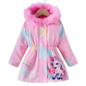 2025 1pc neonate rosa giacca invernale con cappuccio e cappotti con cerniera abbigliamento per bambini vestiti per ragazze per 2 3 4 5 6 7 anni 1