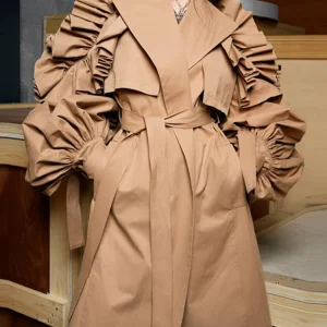 VGH Giacca a vento con volant per donna Risvolto Manica lunga Solid Minimalsit Elegante Trench Abbigliamento moda femminile Nuovo 2024 1