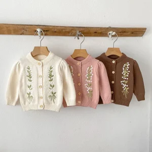 Neonate Cardigan lavorato a maglia Maglione ricamato floreale Capispalla autunnale 0-24 mesi Cappotto Bambino Top Autunno Vestiti per neonati appena nati 1
