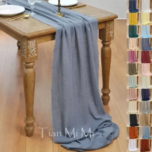 Runner da tavolo in puro cotone da 2-10 m con trama di bava retrò, tessuto di garza, decorazione vintage per matrimoni, feste di Natale, cene in stile lino 1