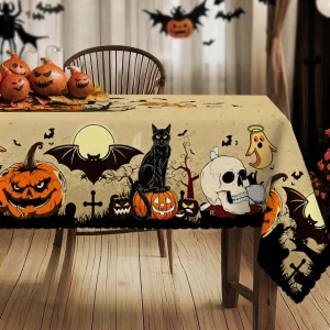 Zucche di Halloween Pipistrelli Teschi Tovaglie Halloween Spettrale Gatto Nero Tovaglia da Tavolo da Cucina in Poliestere Decorazione di Halloween 1