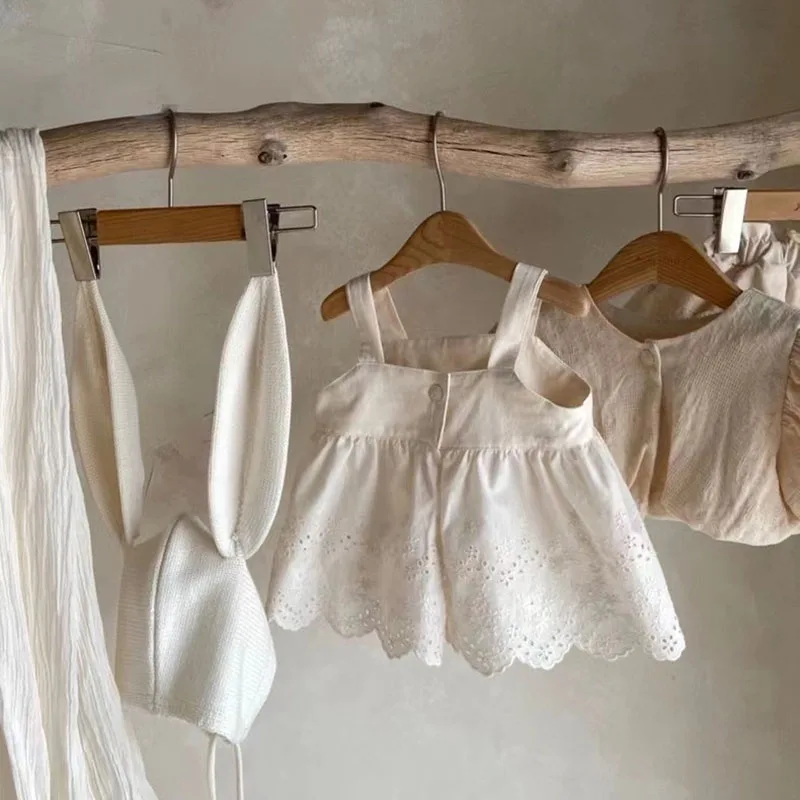 2024 New Baby senza maniche body in pizzo solido neonato tuta neonato ragazza tuta fionda vestito da neonata 0-24M 3