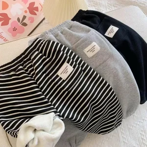 Pantaloni sportivi in peluche per ragazzi e ragazze autunno inverno Nuova edizione coreana Pantaloni per bambini a righe Pantaloni per ragazzi Vestiti invernali per ragazze 1
