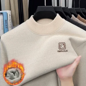 Maglione lavorato a maglia in velluto spesso a collo semi alto da uomo autunno e inverno con maglione base calda con ricamo in velluto integrato 1
