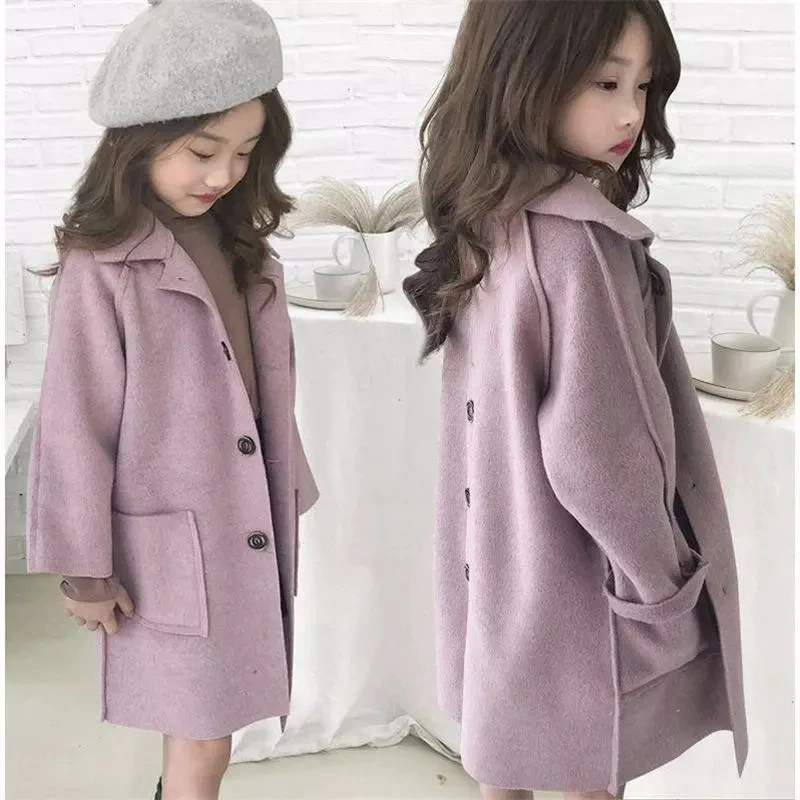 2025 Nuova Primavera Inverno Bambini Morbido Cappotto di Lana Lungo Spessore Caldo Ragazza Giubbotti Capispalla Antivento Bambini Abiti di Alta Qualità 4