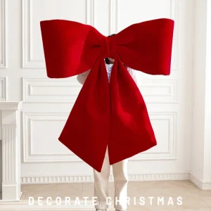Fiocco natalizio oversize in velluto rosso da 60/85 cm, decorazione natalizia da appendere all'albero di Natale, scena festosa 1