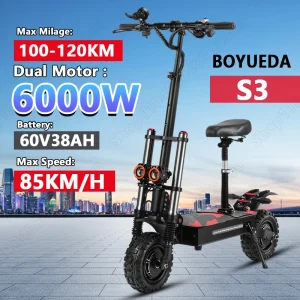BOYUEDA S3 E-Scooter 6000W doppio motore 60V 38AH batteria al litio Scooter fuoristrada Scooter elettrico pieghevole da 11 pollici City 1