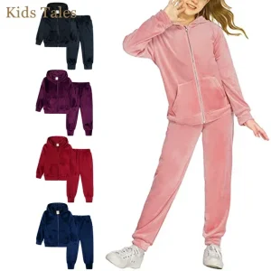 2 pezzi bambini ragazzi ragazze felpe con cappuccio in velluto abiti bambino bambino inverno manica lunga felpa + tuta tuta abbigliamento per bambini Set 1