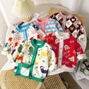 Bambini invernali Versatile giacca lavorata a maglia alla moda Ragazzi Ragazze Cardigan caldo per bambini Maglione esterno in velluto addensato per bambini alla moda 1