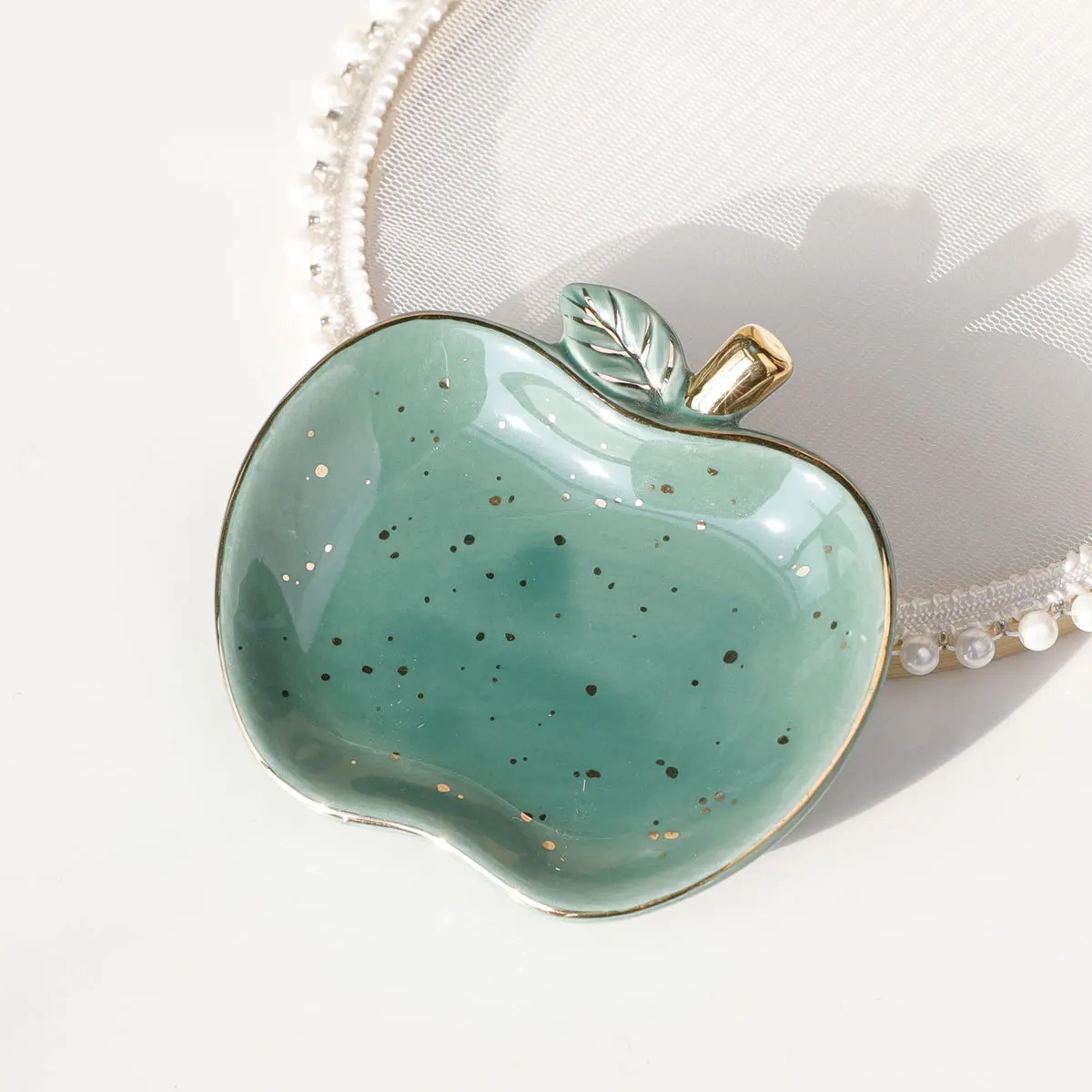 Vassoio per gioielli in ceramica piatto per gingillo vassoio per chiavi di vanità di mele per le donne, piatto porta anelli, piatto per gioielli carino decorazione della stanza regalo di compleanno 1