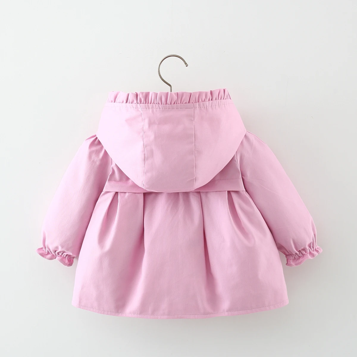 Cappotto antivento con cappuccio tinta unita a maniche lunghe per ragazze primaverili e autunnali Giacca da indossare per bambini di media lunghezza Edizione coreana 6