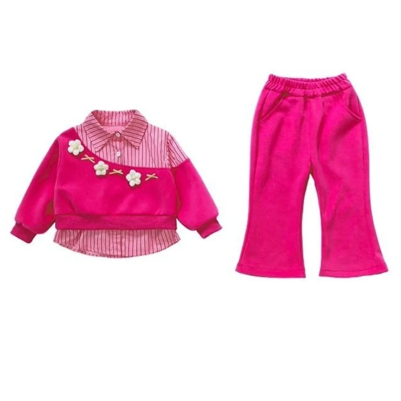 Vestiti della ragazza Set Autunno Kid Moda Felpe Pullover Fiore 3D Top e Pantaloni Fondo 2 pezzi Tute per bambini Dolce vestito 6