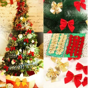 Mini fiocco di Natale Nastri glitter rossi Fiocco Albero di Natale Ciondolo appeso Ornamento Navidad Festa di Capodanno Regali fai da te Forniture 1