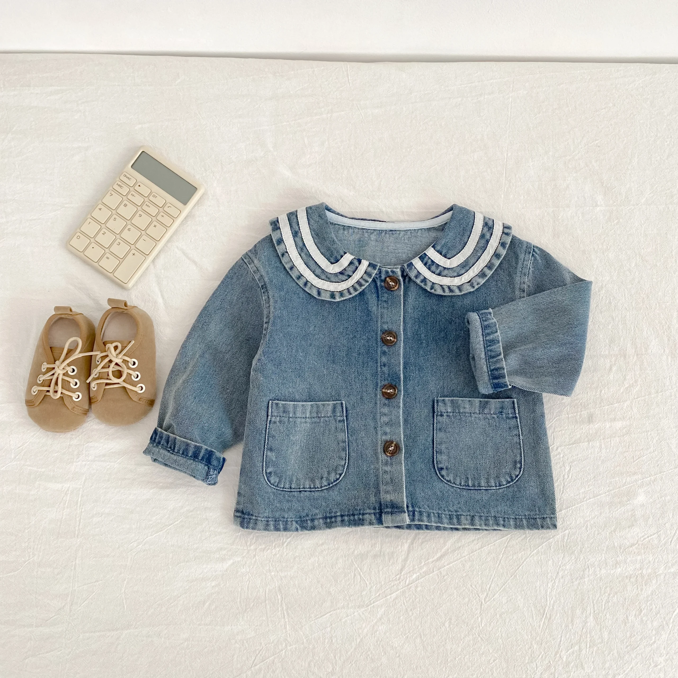 Nuovi vestiti autunnali per bambini da 0 a 3 anni, dolce giacca di jeans a maniche lunghe con colletto per bambola, 2