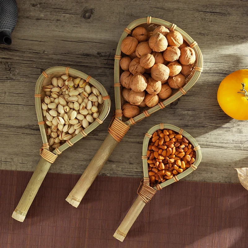 Prodotti di bambù verde naturale puro forniture da cucina colino di riso intrecciato a mano cucchiaio da minestra Noodles cucchiaio di scarico per uso domestico 6