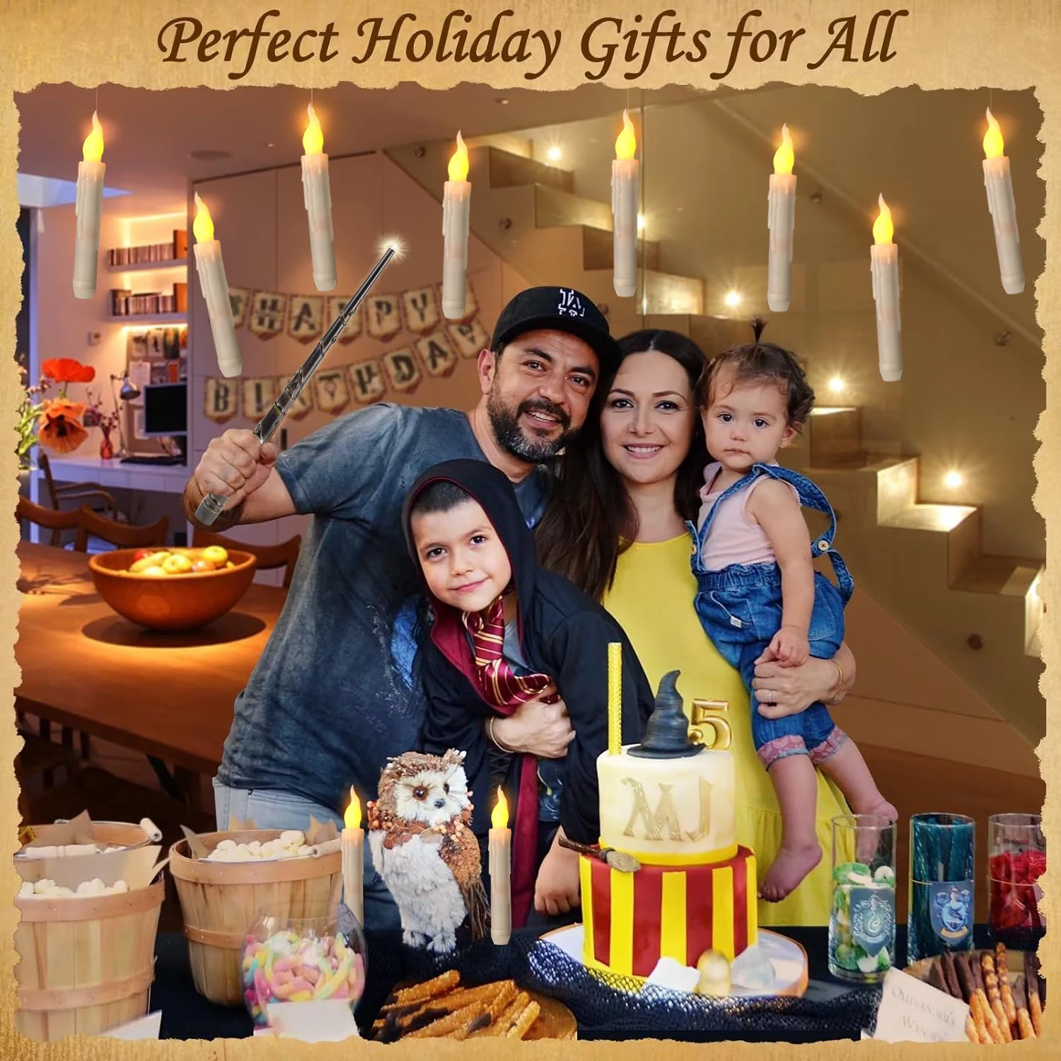 Candele galleggianti a LED di Halloween Bacchetta magica Appesa a distanza Funzionamento a batteria Potter Harries Candele galleggianti Decorazione a luce calda 4