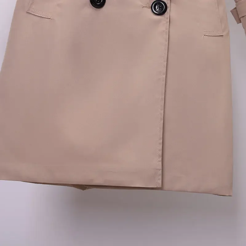 Cappotto da donna casual ampio doppio petto tinta unita lungo primavera autunno giacca a vento da donna stile coreano capispalla alla moda 4