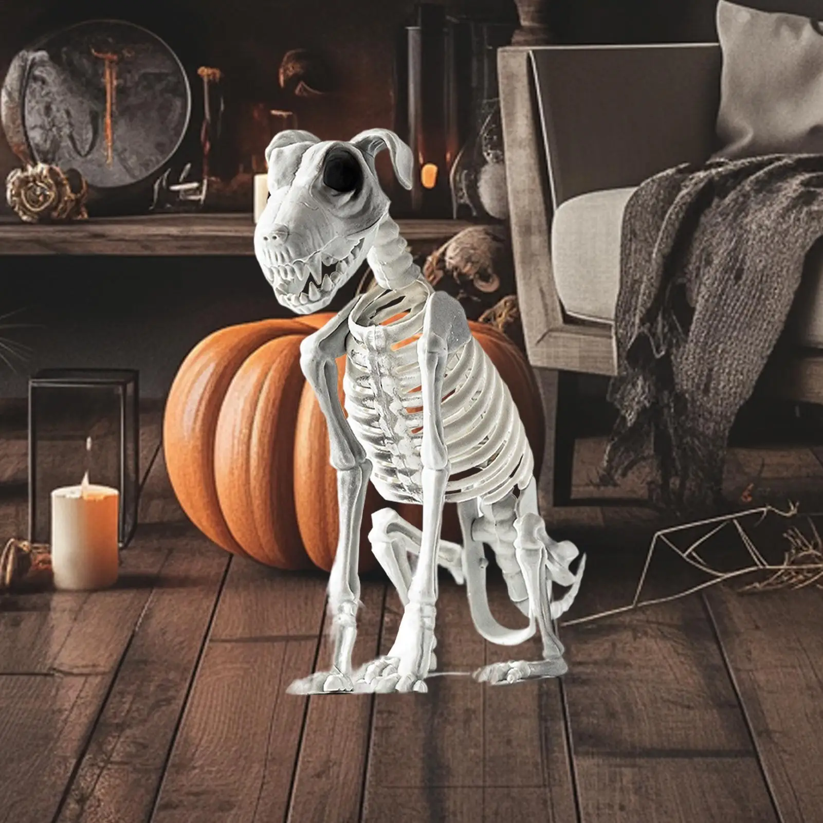 Realistico cane scheletro di Halloween spaventoso cane seduto scheletro statua animale teschio osso ornamenti artistici per oggetti di scena casa stregata festa 3