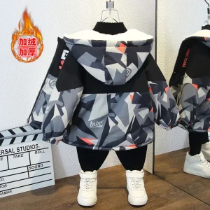 2 3 4 5 6 7 8 anni Giacca invernale per ragazzi Tenere al caldo Addensare Giacca per bambini Cerniera con cappuccio Autunno Capispalla per ragazzi Nuovi vestiti per bambini 1