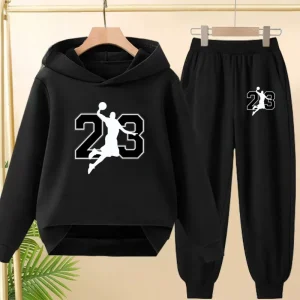 Abbigliamento autunno inverno per bambini numero 23 Felpa con cappuccio da basket Ragazze Boy3-12Yrs Cappotto Felpa casual + Pantaloni Set da 2 pezzi Set sportivo 1