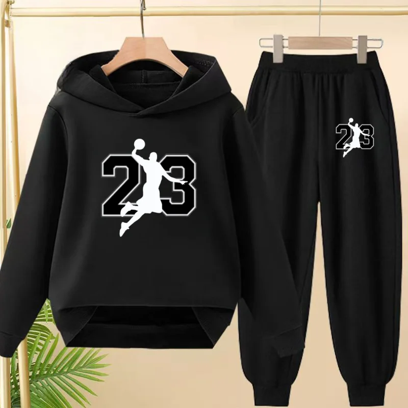 Abbigliamento autunno inverno per bambini numero 23 Felpa con cappuccio da basket Ragazze Boy3-12Yrs Cappotto Felpa casual + Pantaloni Set da 2 pezzi Set sportivo 1
