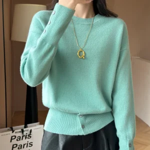 Autunno Inverno 100% Maglione di lana merino Donna O-Collo Pullover Moda casual Top in cashmere lavorato a maglia Donna Taglie forti Abbigliamento caldo 1