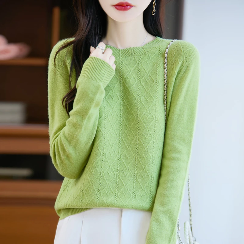 Maglione da donna O-Collo 100% lana merino Maglieria Pullover in cashmere Autunno Inverno Manica lunga Grace Solid Abiti comodi Top 2