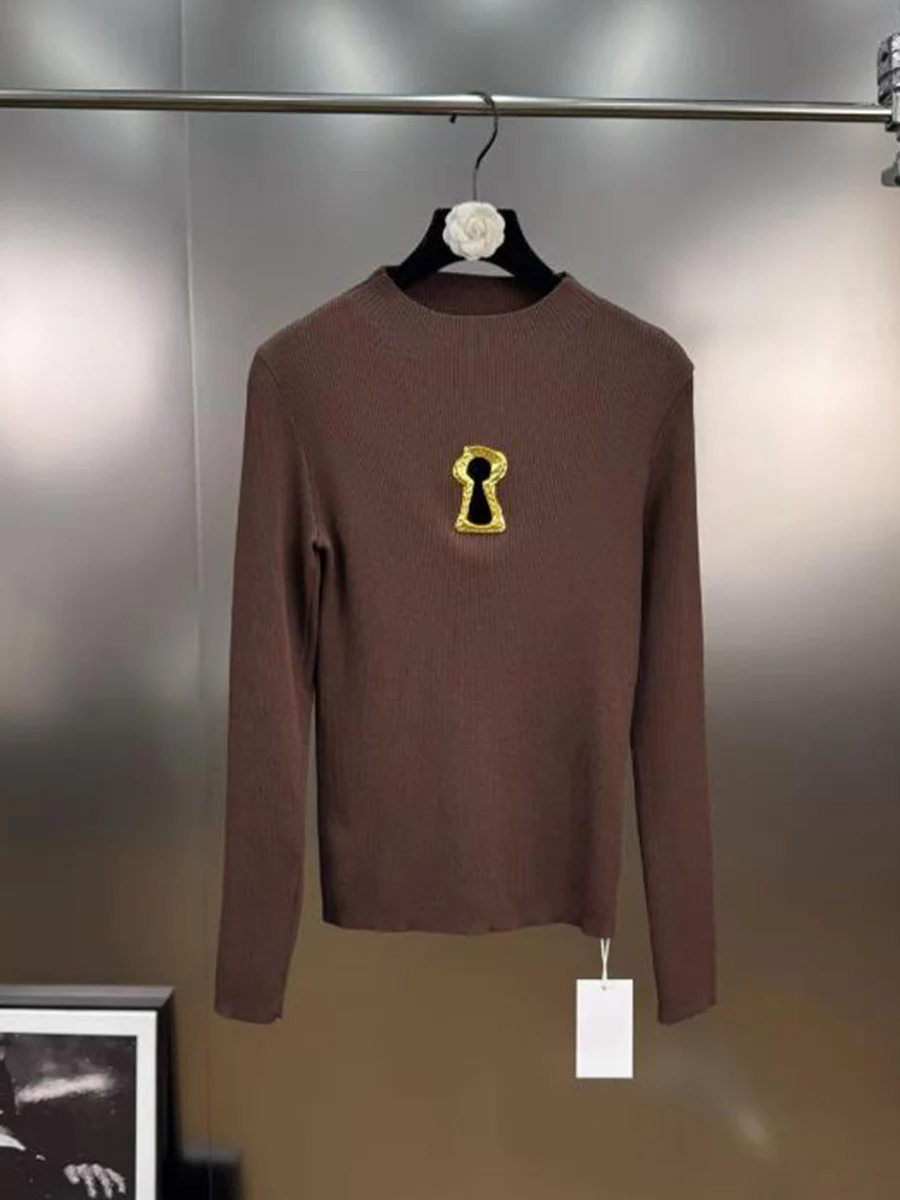 TWOTWINSTYL Solido Dimagrante Impiombato Paillettes Nozioni di Base Maglioni per Le Donne Girocollo Maniche Lunghe Scava Fuori Maglione Casual Femminile 6