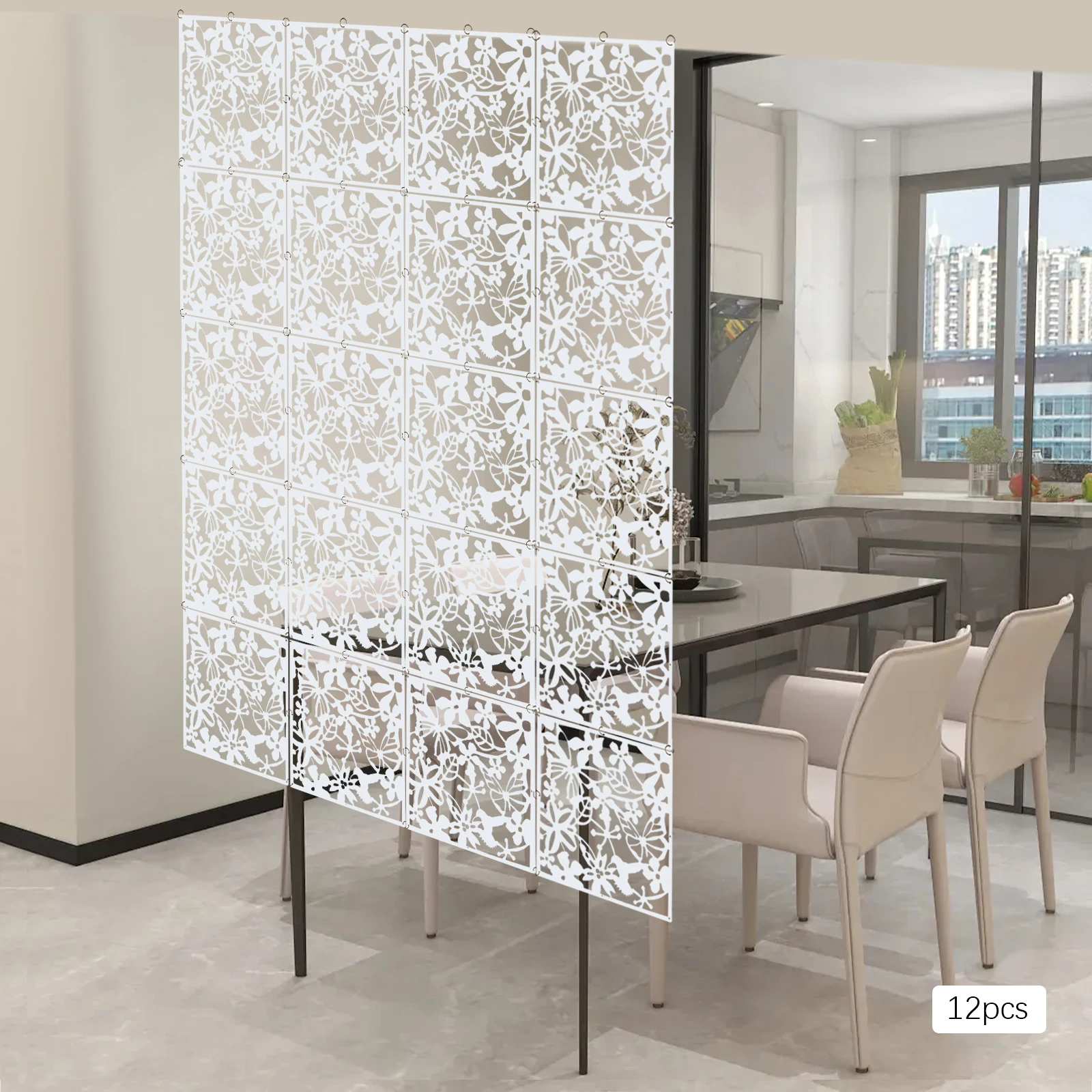 Divisori per stanze sospese 40 x 40 cm Divisori per stanze sospese a parete in PVC per decorazioni per la casa Soggiorno Sala da pranzo Camera da letto Bianco - Confezione da 12 1