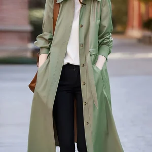 Vendita calda Giacca a vento solida Cappotto per donna Autunno Inverno Abbigliamento donna Trench lungo con lacci Novità in capispalla 1