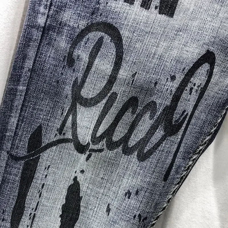Pantaloni Jeans affusolati da uomo Pantaloni da cowboy maschili gotici con stampa azzurro 2025 Tendenza coreana autunno Y2k Vintage originale invernale 5