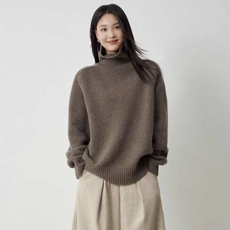 Dolcevita da donna maglione di lana manica lunga casual pullover di cashmere allentato lavorato a maglia moda basic top maglione oversize di qualità calda 2