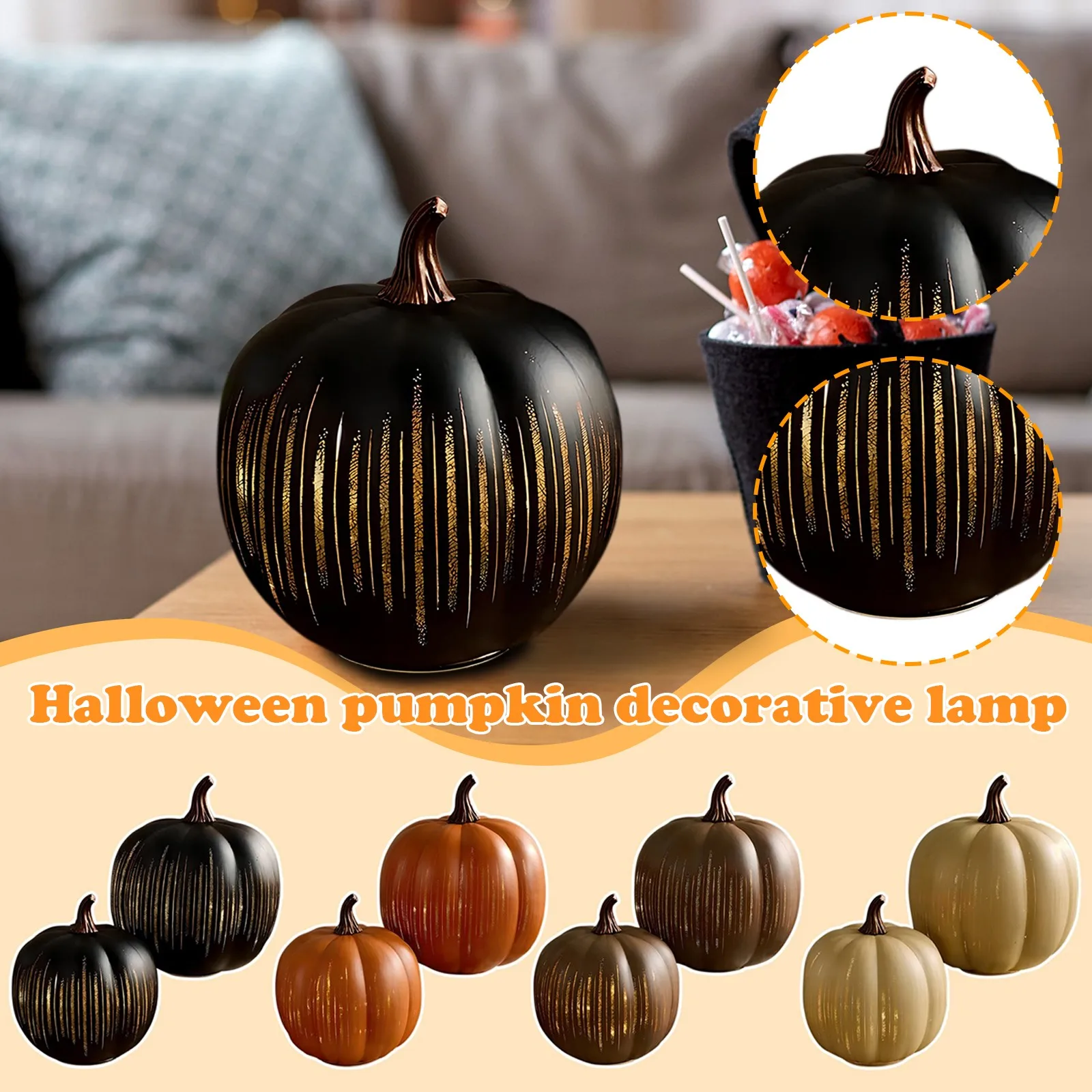 Lampada decorativa zucca di Halloween Ornamento artigianale per la casa Festa a tema di Halloween Decorazione illuminata Prop Regalo di festa 1