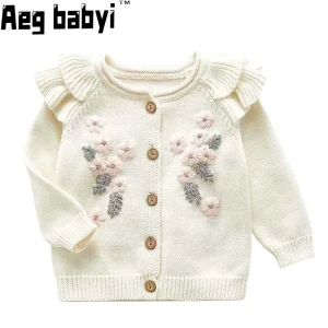 Maglione per bambini moda petali colletto Cardigan lavorato a maglia giacca maglione per bambini cappotto ragazze Cardigan ragazze autunno inverno maglioni 1