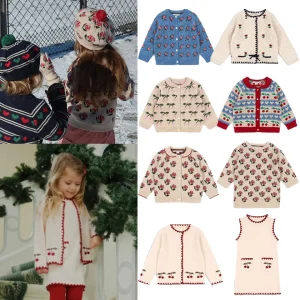 Nuovo 2025 KS Abbigliamento per bambini Vestito per ragazze Ricamo Cardigan Abito maglione Neonata Moda Top in maglia Set Felpa per bambini Capispalla 1