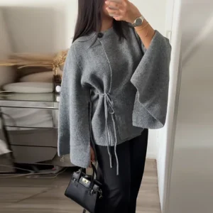 Elegante giacca a mantella lavorata a maglia di lana per donna manica lunga allentata casual scialle scialle cappotto 2025 nuova signora autunno inverno capispalla solido 1