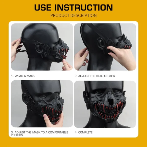 Maschera per feste con teschio di Halloween Denti lunghi Scheletro di demone Mezza maschera Dress Up Dragongod Yaksha Tengu Dente Skullmask Costo cosplay 2