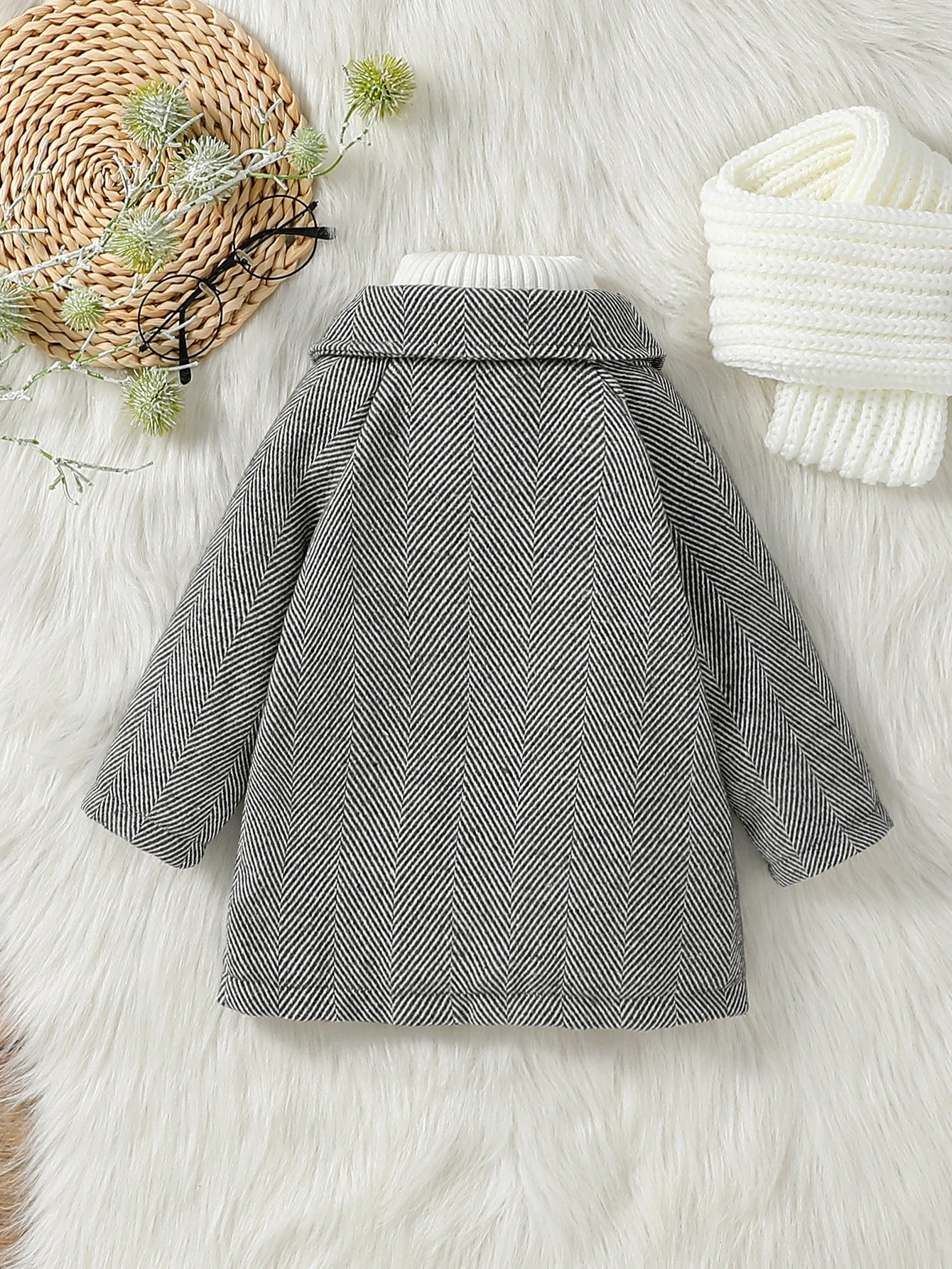 2024 nuovi neonati maschi manica lunga colletto rovesciato autunno/inverno Chevron peluche cappotto di moda con tasca per 1-3 anni abbigliamento per bambini 2