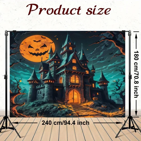 Sfondo castello di Halloween decorato con ornamenti di zucca e pipistrelli - decorazione per feste a tema 5