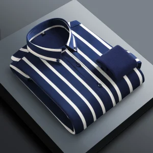 2025 Camicia da uomo nuova più velluto ispessimento moda business casual camicia a maniche lunghe S-4XL camicia invernale a righe calde per uomo 1