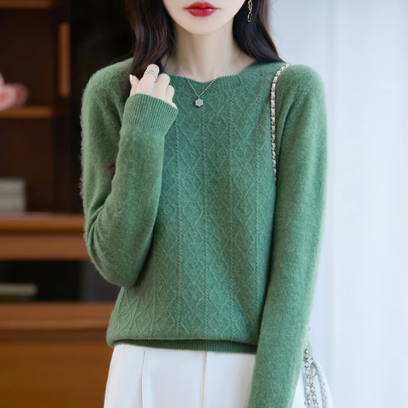 Maglione da donna O-Collo 100% lana merino Maglieria Pullover in cashmere Autunno Inverno Manica lunga Grace Solid Abiti comodi Top 3