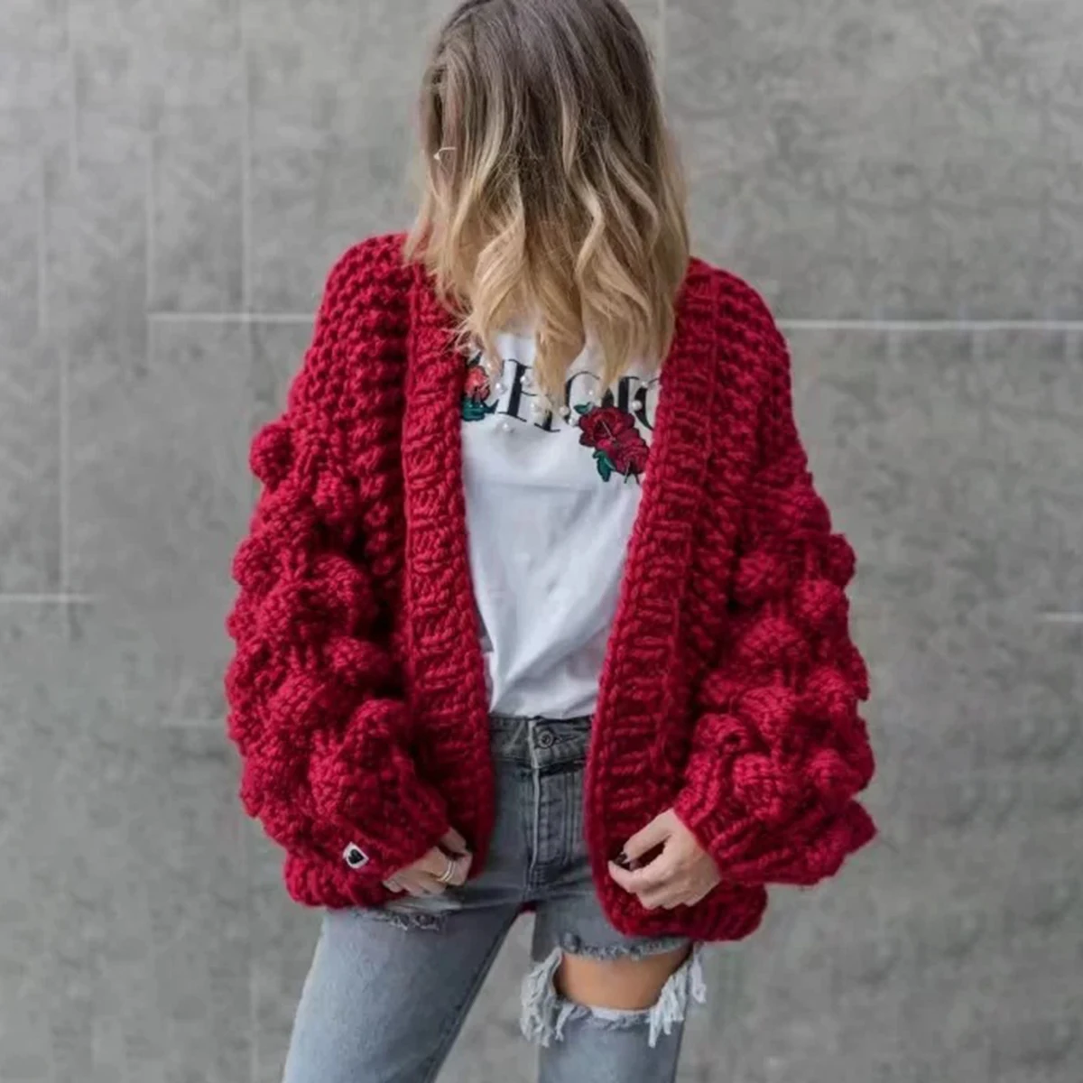 2025 inverno donna moda coreana americana manica lunga lanterna maglione cardigan lavorato a maglia donna scialle cardigan caldo casual lavorato a maglia 5