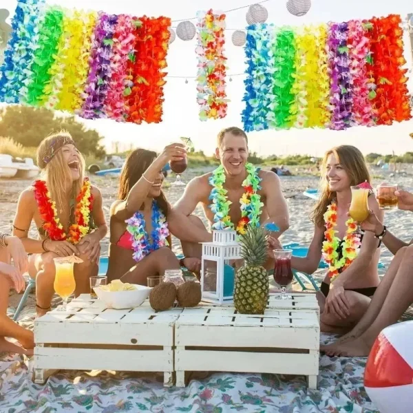 12/36/60PCS All'ingrosso Hawaiian Leis Collane di fiori tropicali Vibranti Fili di fiori finti Luau Forniture per feste Decorazione estiva 5