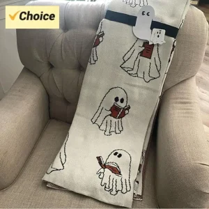 Coperta da lettura per fantasmi di Halloween Coperta con stampa di zucca fantasma Coperta morbida per divano Coperta sottile Decorazioni per la casa 1